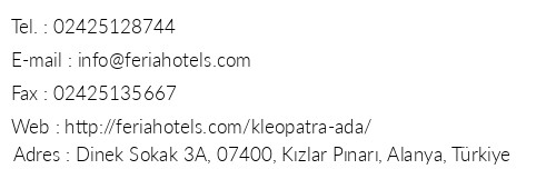 Kleopatra Ada Hotel telefon numaralar, faks, e-mail, posta adresi ve iletiim bilgileri